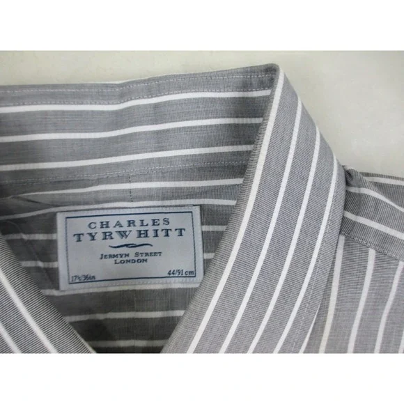 Charles Tyrwhitt Shirt Mens 2XL XXL Gray Striped Button Up Jermyn Street London* - Picture 5 of 11